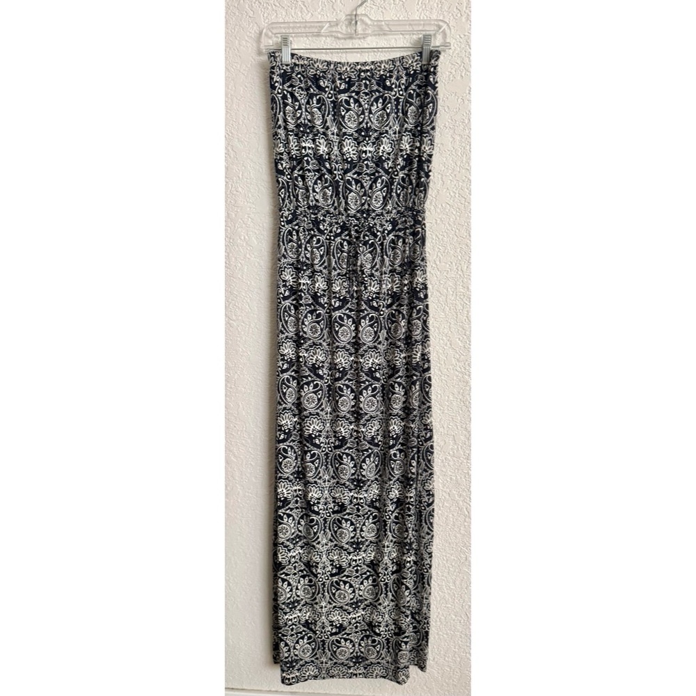 Ann Taylor Strapless Navy Blue Paisley Maxi Dress Size Small